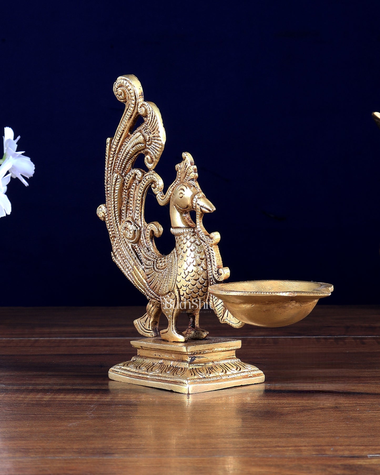 Pure Brass Peacock Design Diya – Traditional Oil Lamp