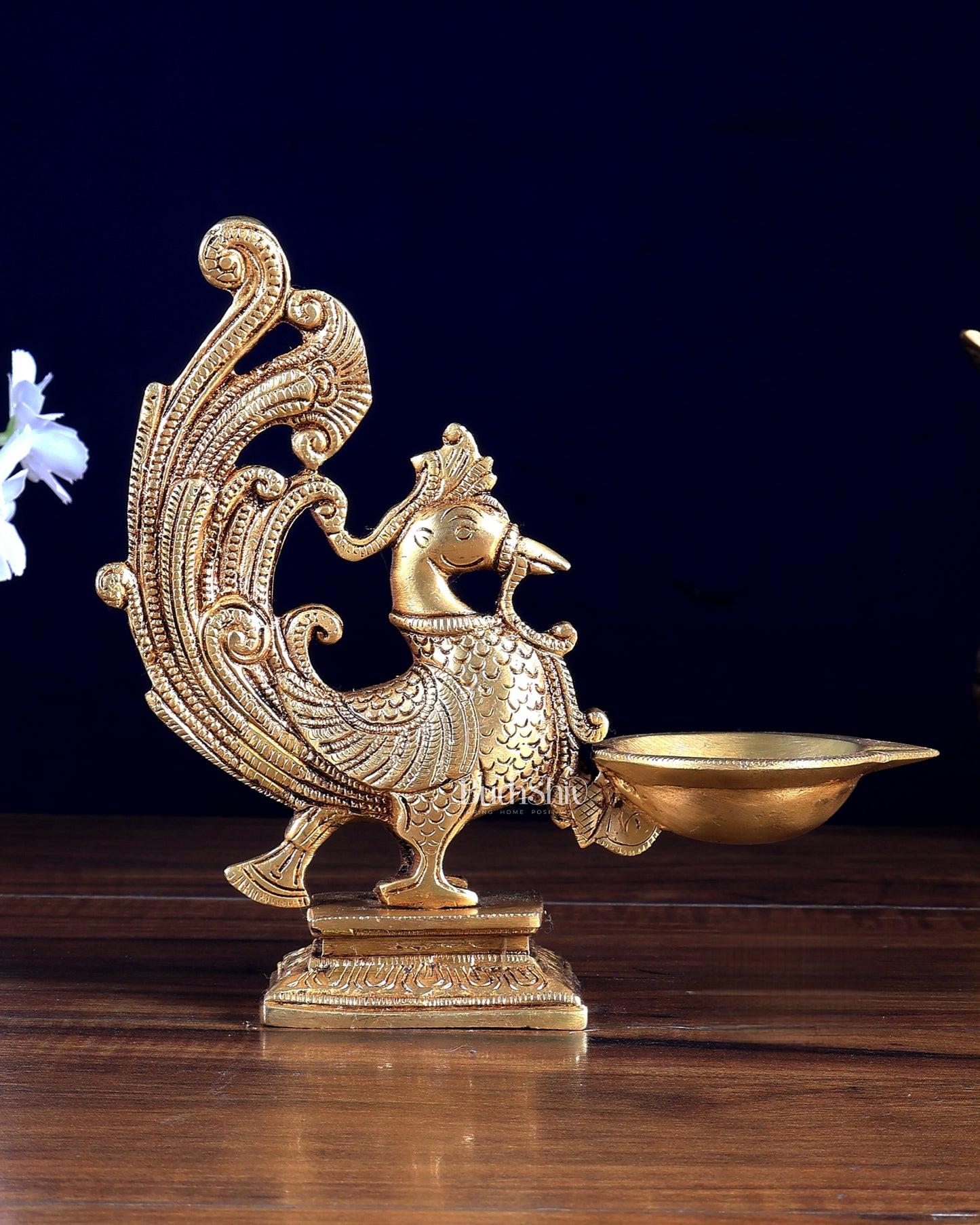 Pure Brass Peacock Design Diya – Traditional Oil Lamp