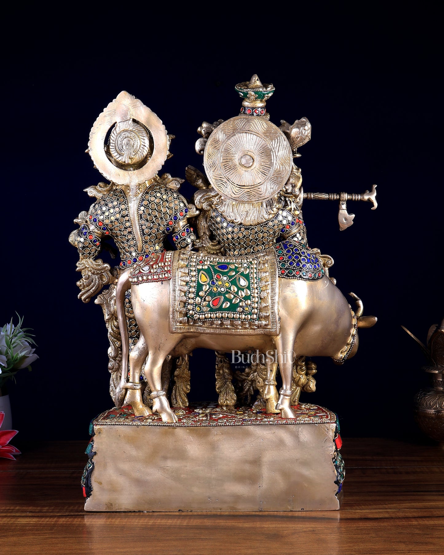 Radha Krishna with cow brass Idol | 18"