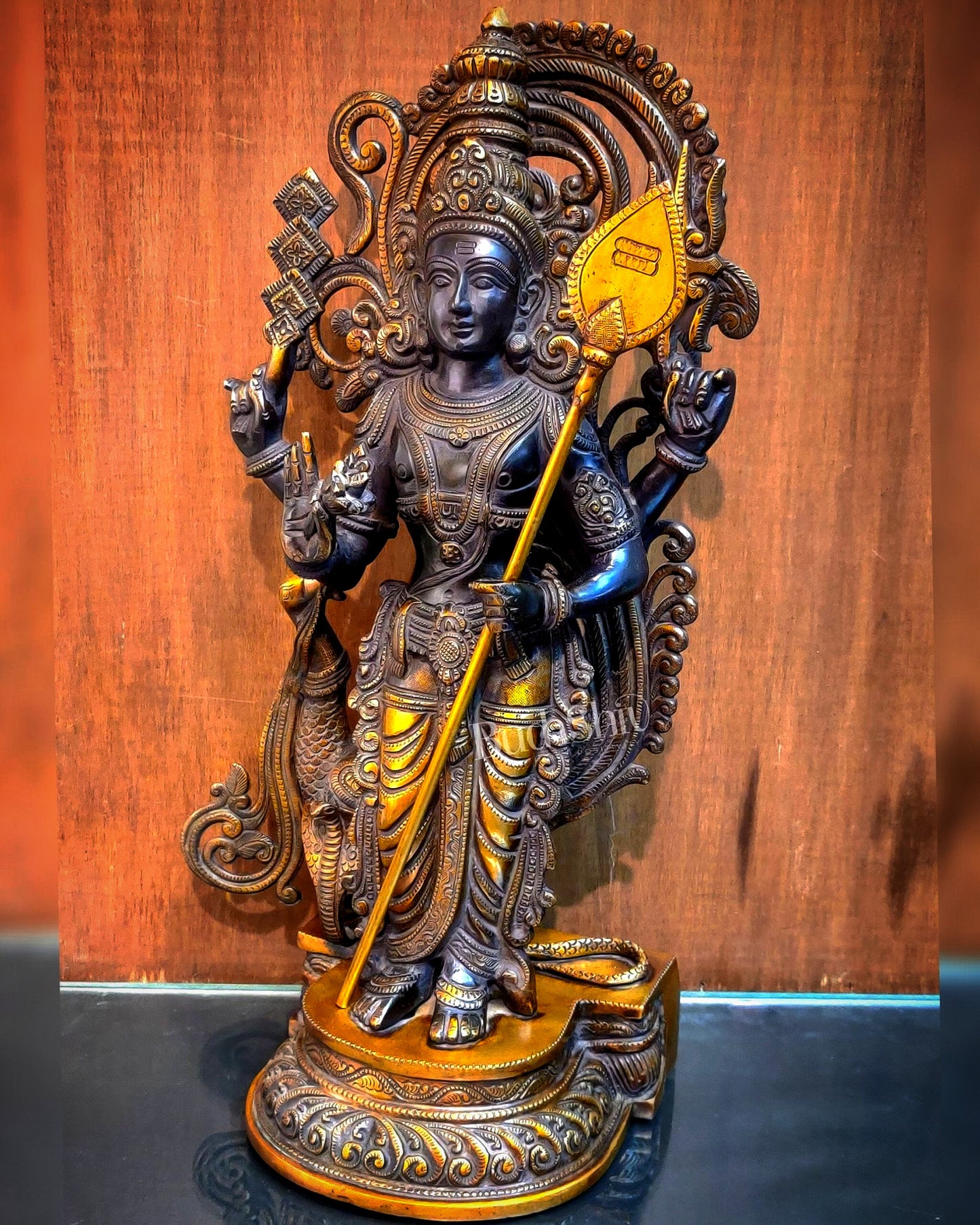 Superfine Brass Lord Murugan Statue - Peacock and Cobra - 20 inch
