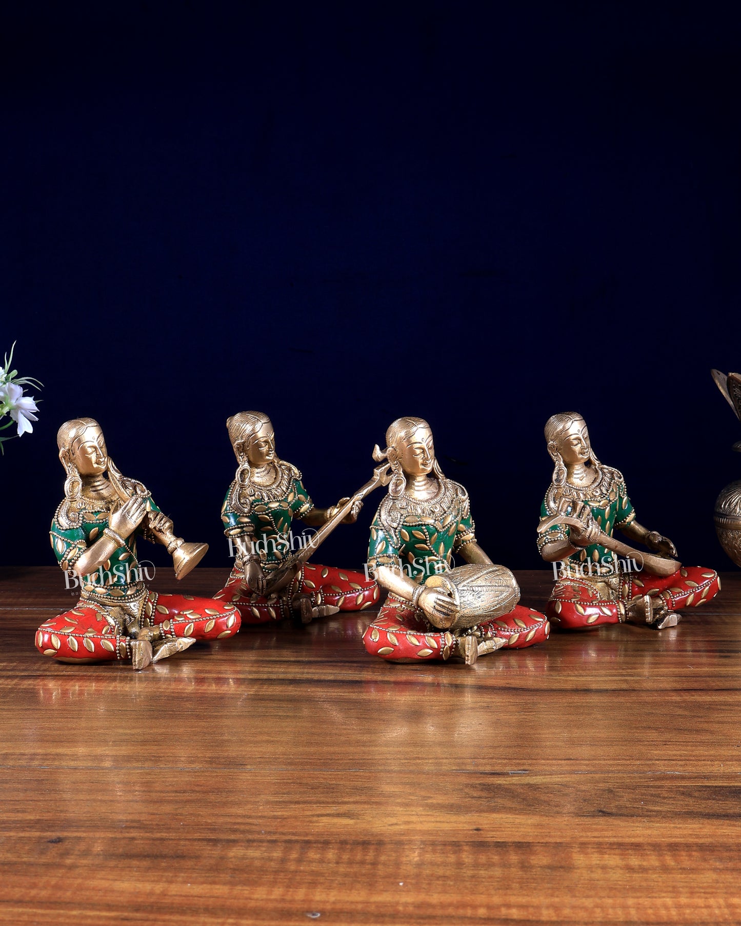 Pure Brass Tribal Lady Musicians – Set of 4 Decorative Showpieces