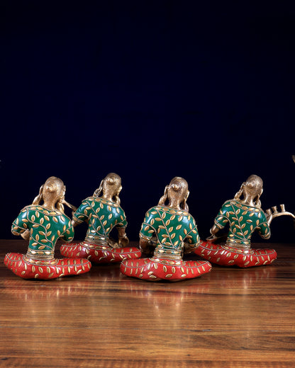 Pure Brass Tribal Lady Musicians – Set of 4 Decorative Showpieces