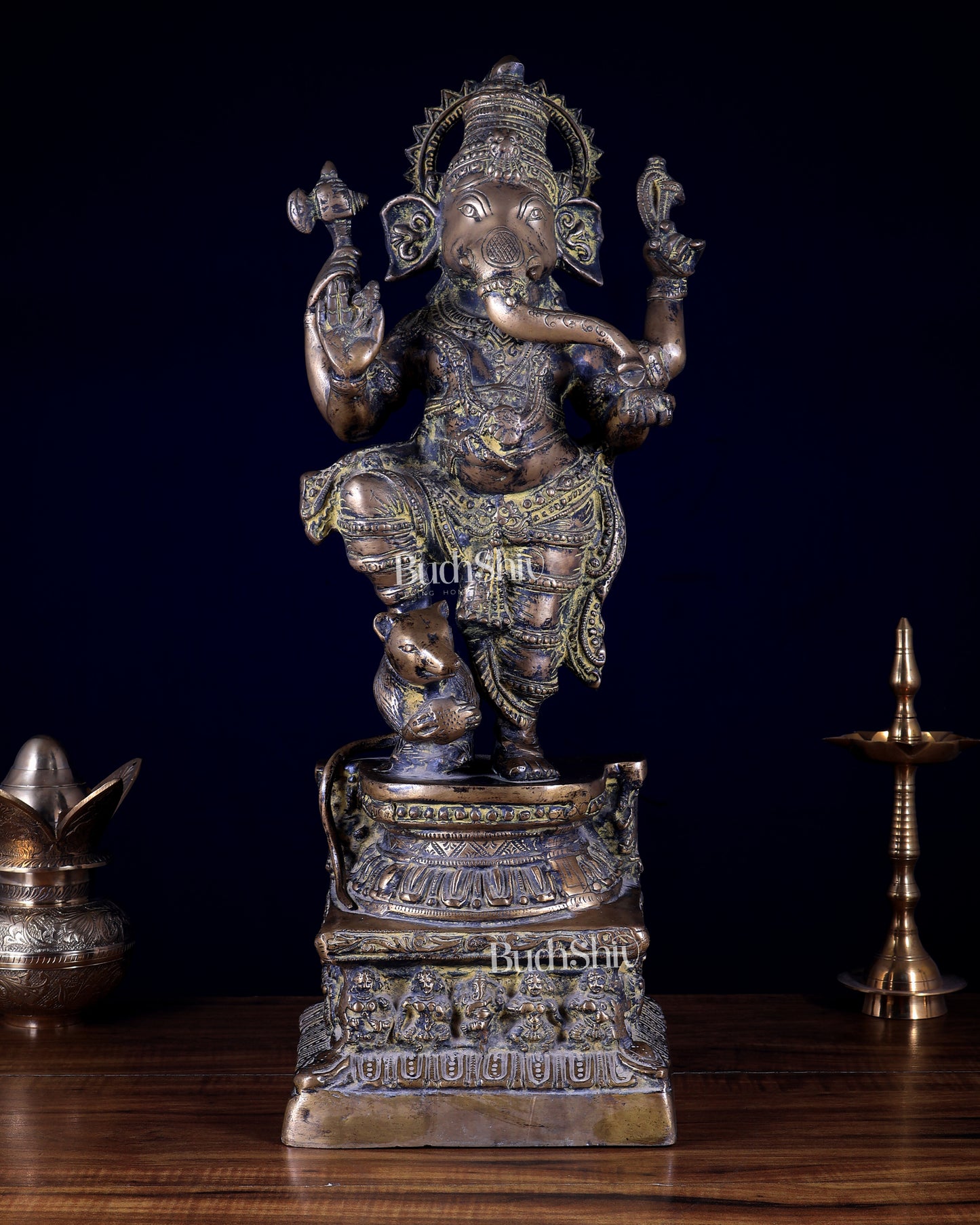 Pure Brass Standing Ganesha – Rustic Antique Finish