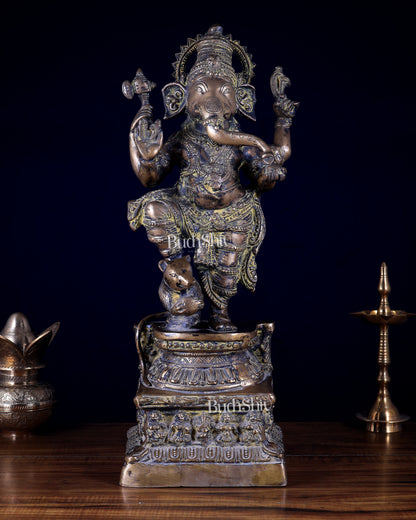 Pure Brass Standing Ganesha – Rustic Antique Finish