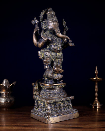 Pure Brass Standing Ganesha – Rustic Antique Finish