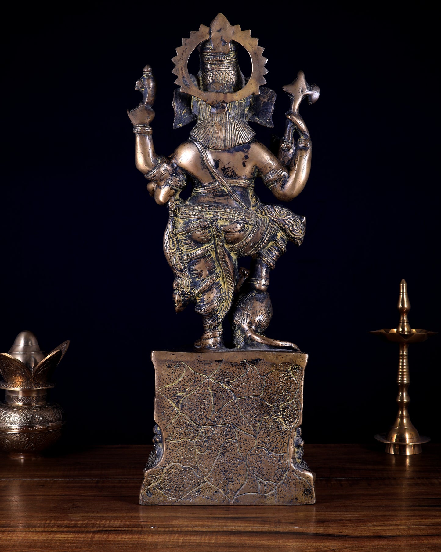 Pure Brass Standing Ganesha – Rustic Antique Finish