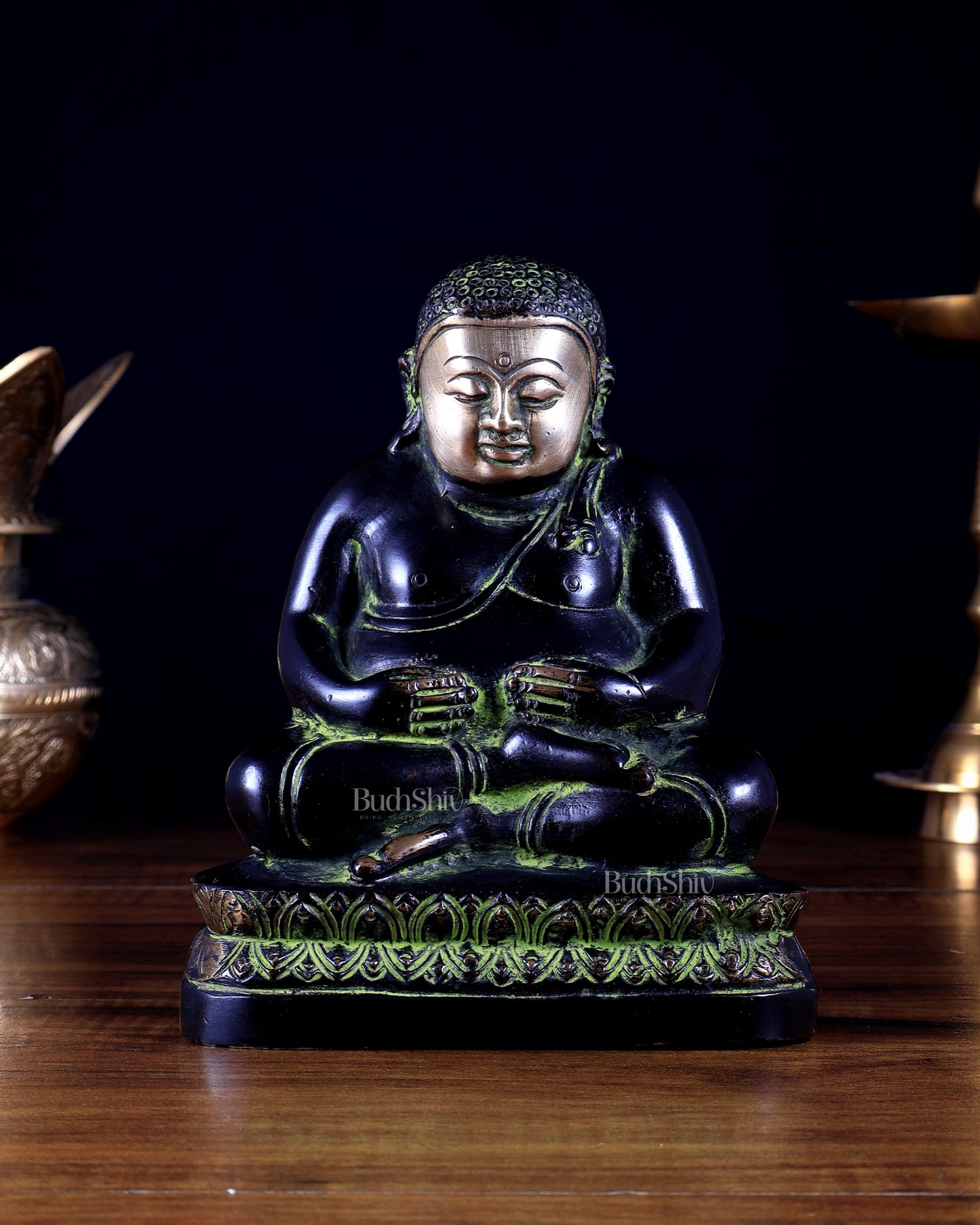 Pure Brass Phra Sangkachai Statue – Black & Green