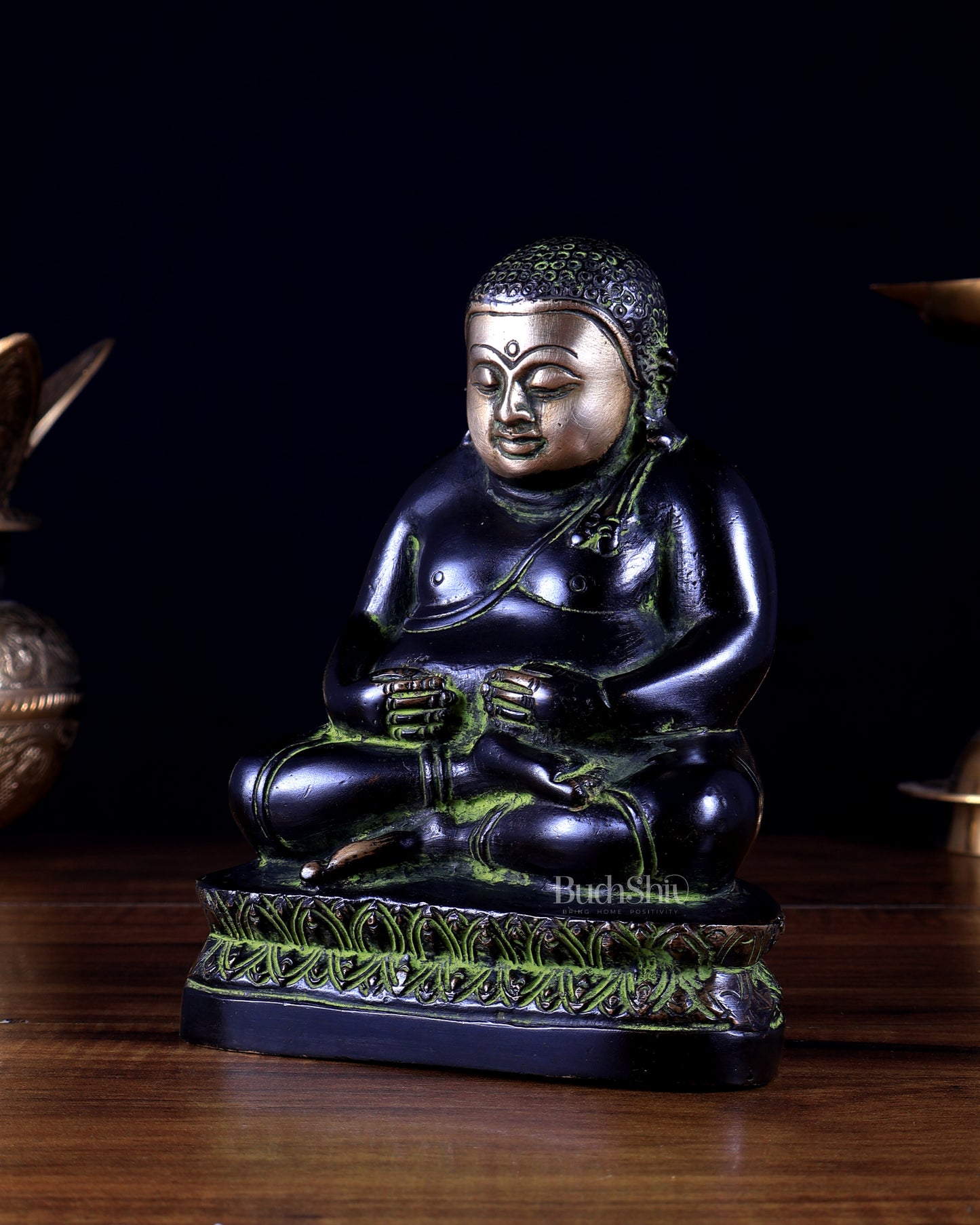 Pure Brass Phra Sangkachai Statue – Black & Green