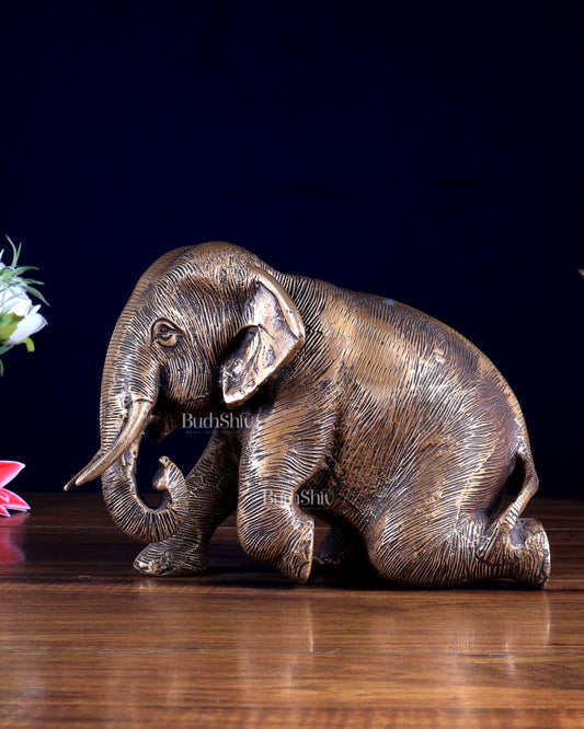 Brass Vintage Crawling Baby Elephant Showpiece – 6 Inch