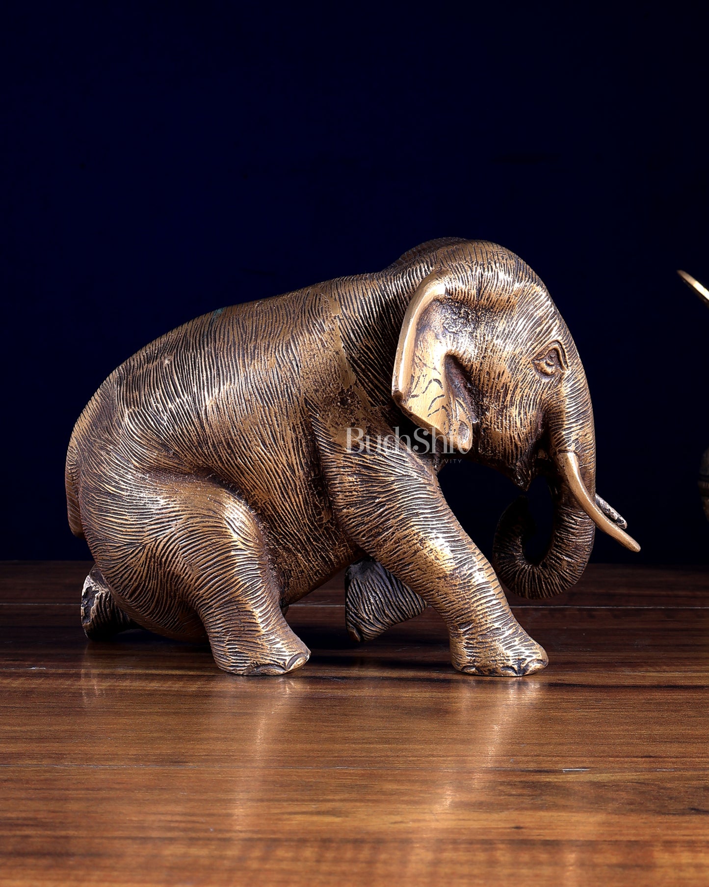 Brass Vintage Crawling Baby Elephant Showpiece – 6 Inch