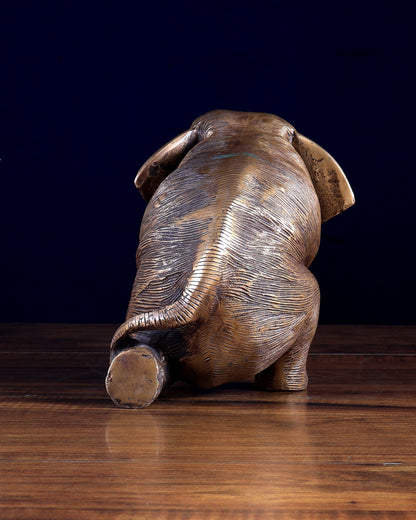 Brass Vintage Crawling Baby Elephant Showpiece – 6 Inch