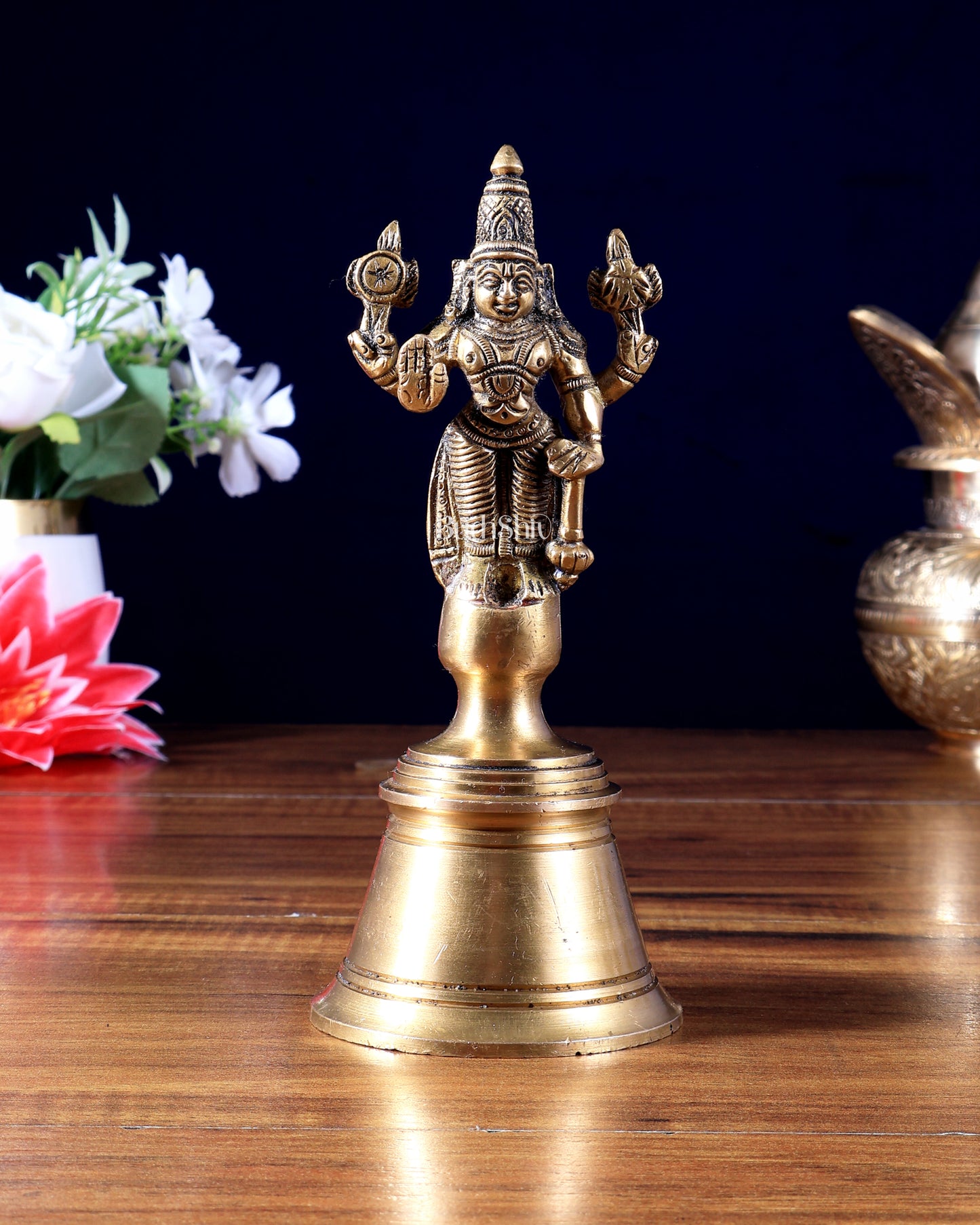 Pure Brass Lord Vishnu Hand Bell - 6.5 in