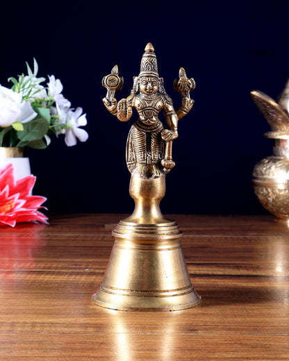 Pure Brass Lord Vishnu Hand Bell - 6.5 in