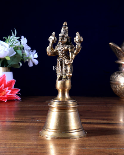 Pure Brass Lord Vishnu Hand Bell - 6.5 in