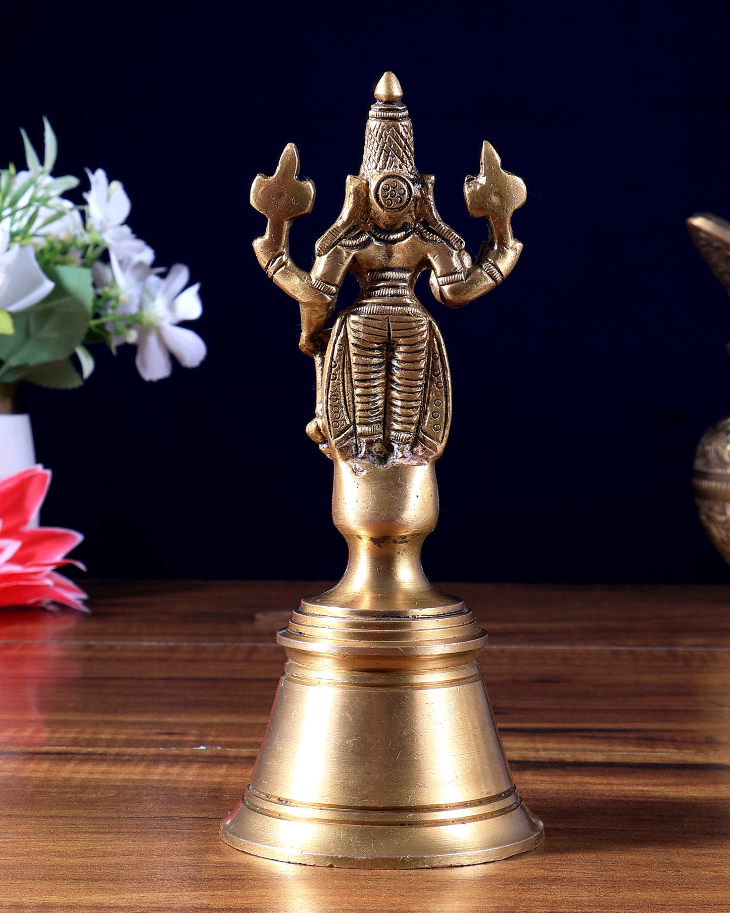 Pure Brass Lord Vishnu Hand Bell - 6.5 in