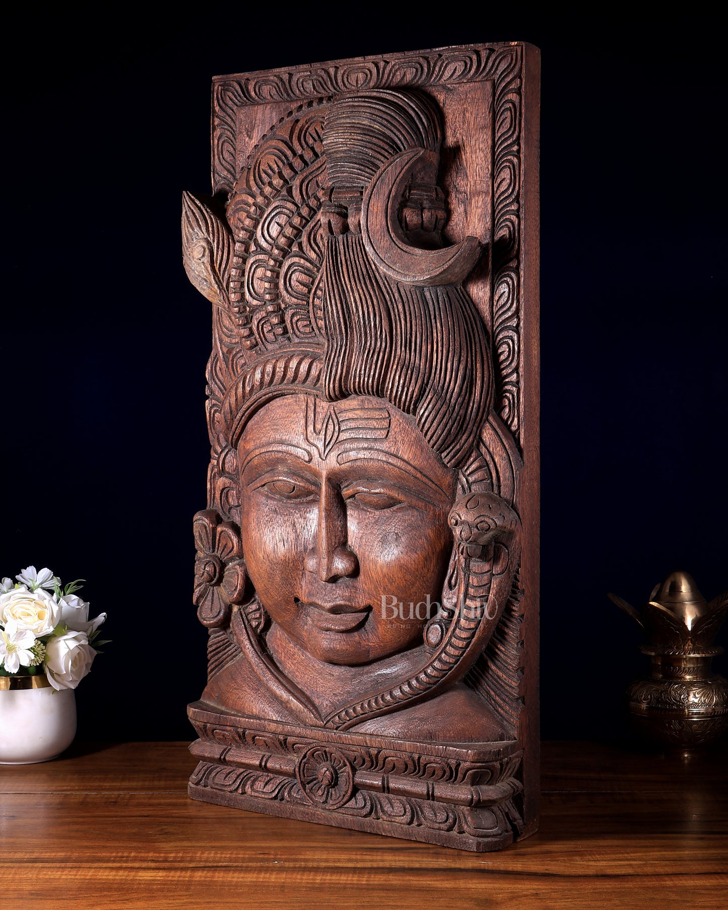 Wooden Ardhanarishwara Half Shiva Half Parvati Handcrafted Wall Hanging 24 inch