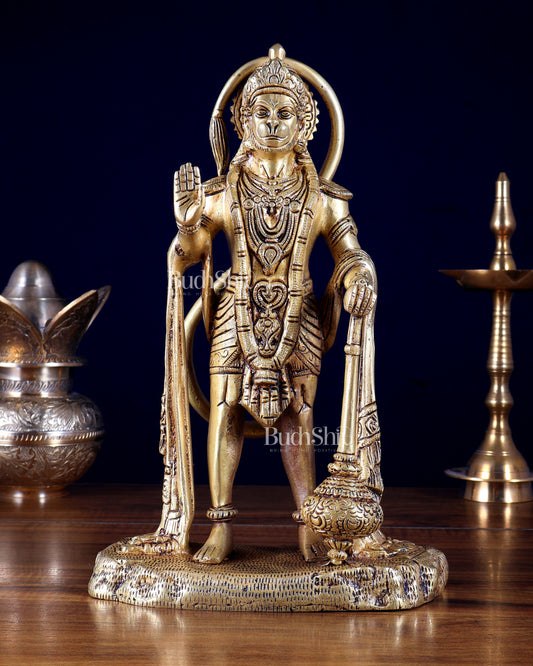 Pure Brass Standing Hanuman Statue 11 inch tall