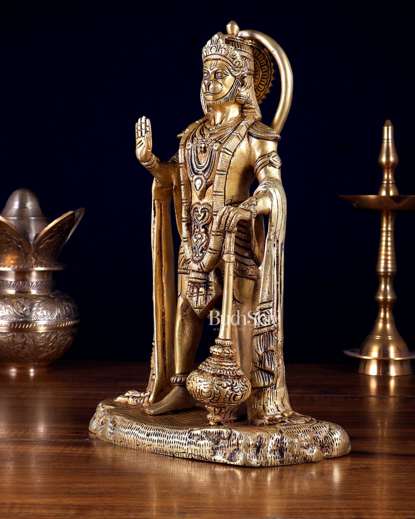 Pure Brass Standing Hanuman Statue 11 inch tall