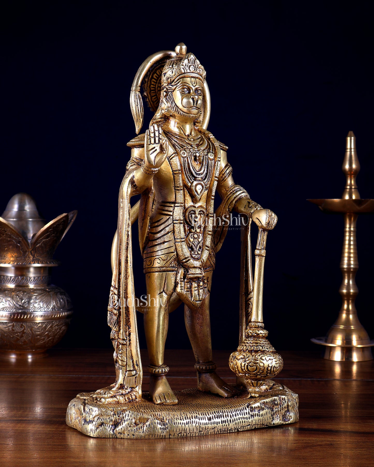 Pure Brass Standing Hanuman Statue 11 inch tall