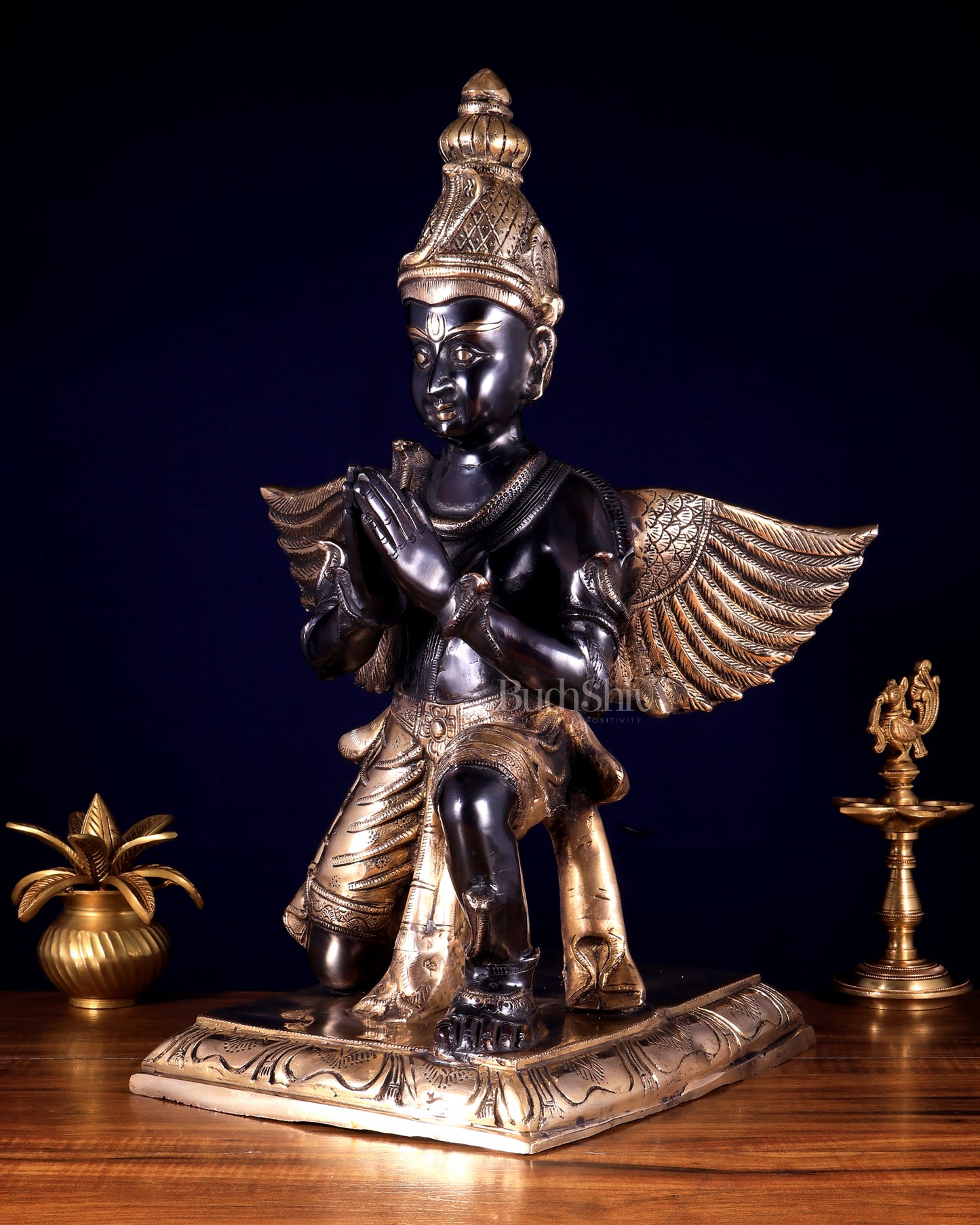 Pure Brass Large Garuda Statue – Black Finish