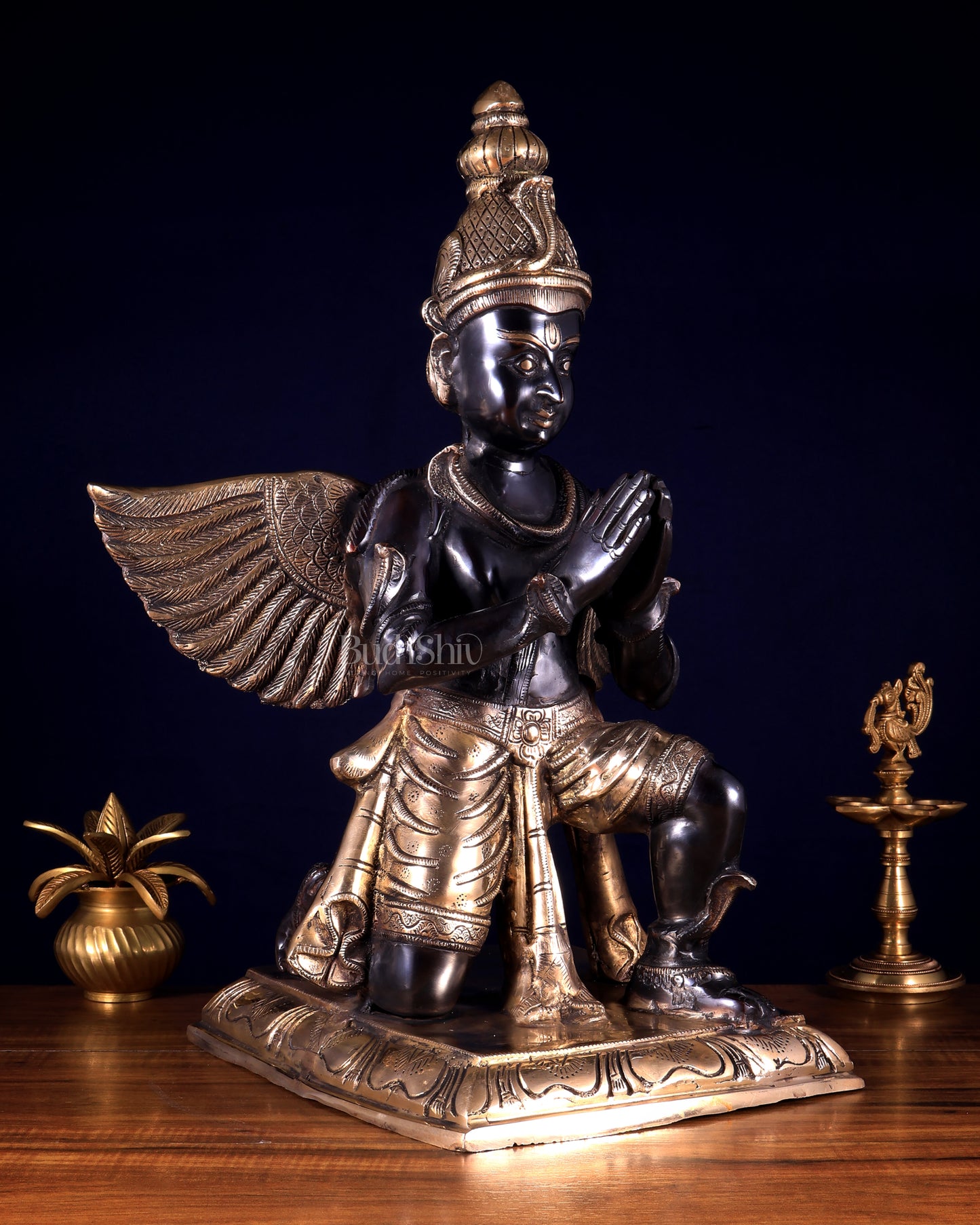 Pure Brass Large Garuda Statue – Black Finish