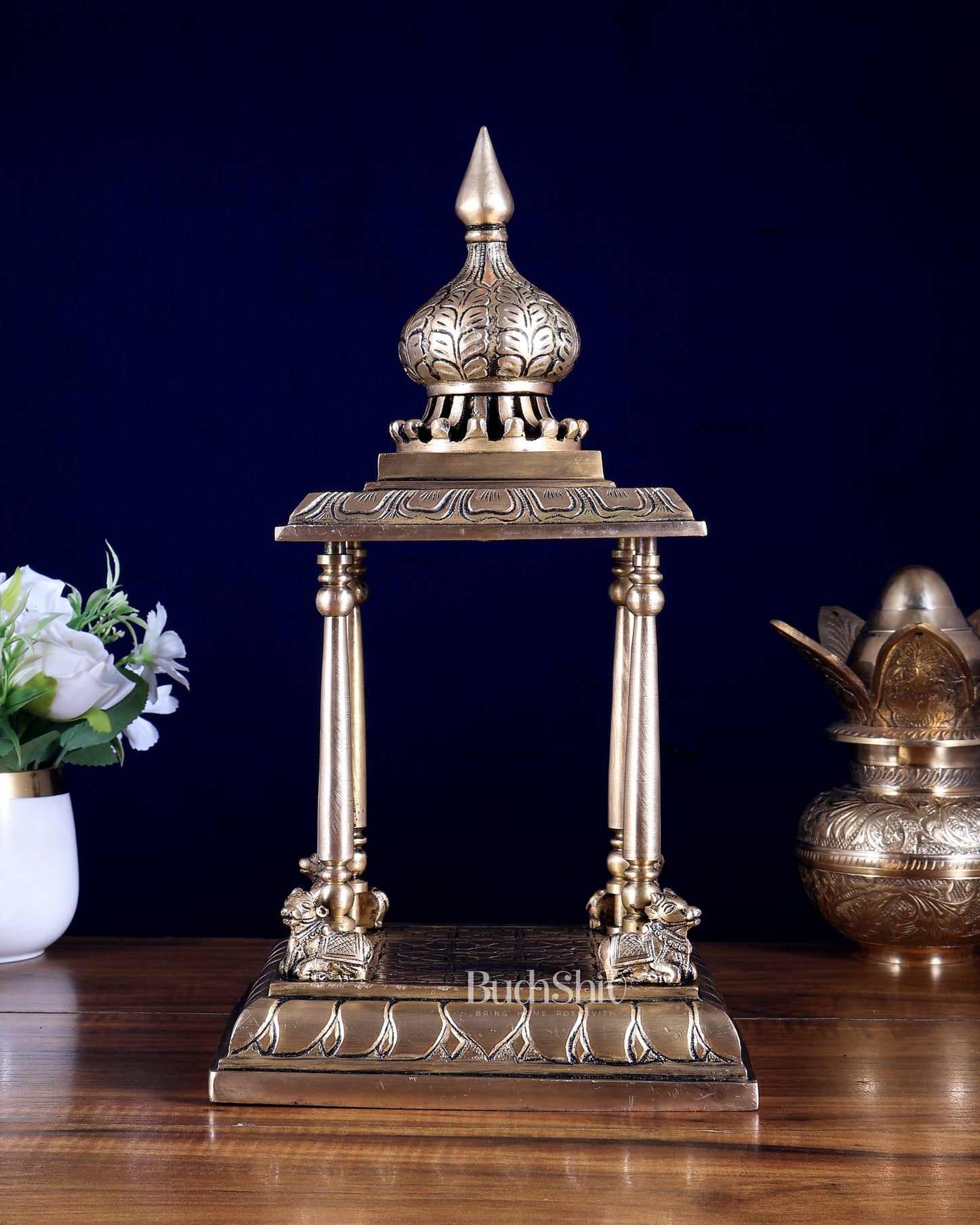 Brass Unique Temple with Nandi Design 13.5 inch