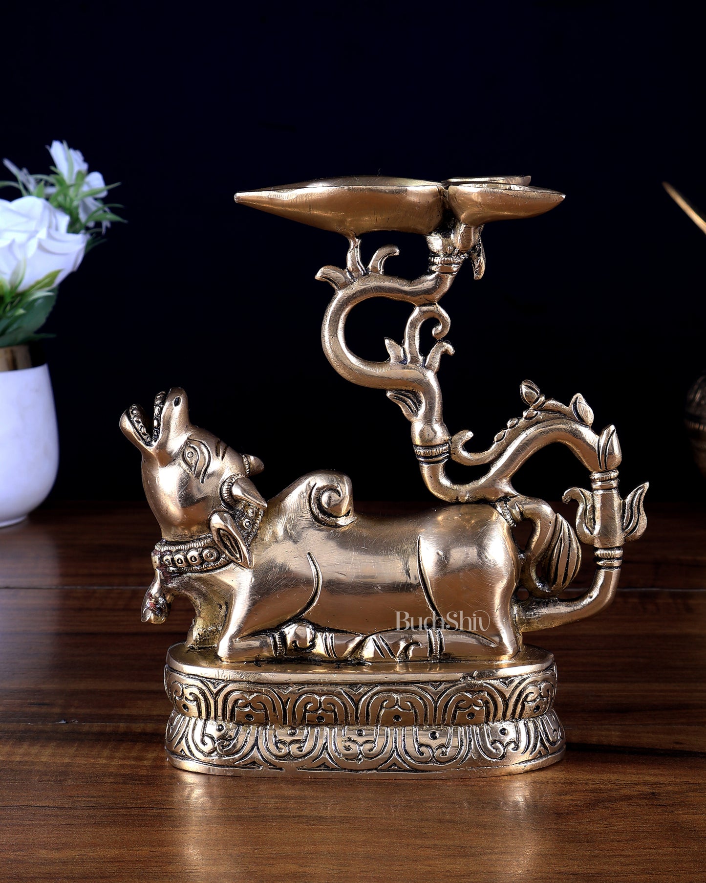 Pure Brass Roaring Nandi Oil Lamp (Diya)