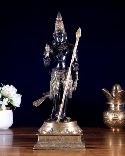 Pure Brass Lord Murugan / Swamy Kartikeya – Black Edition 16 inch