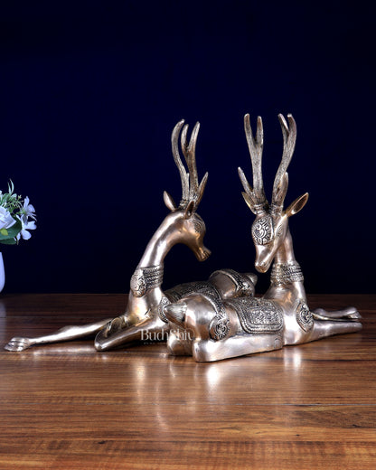 Pure Brass Resting Reindeer Pair – Elegant Home & Festive Décor