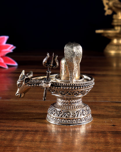 Brass Superfine Shivling with Trishul Miniature – Ideal for Daily Puja & Gifting