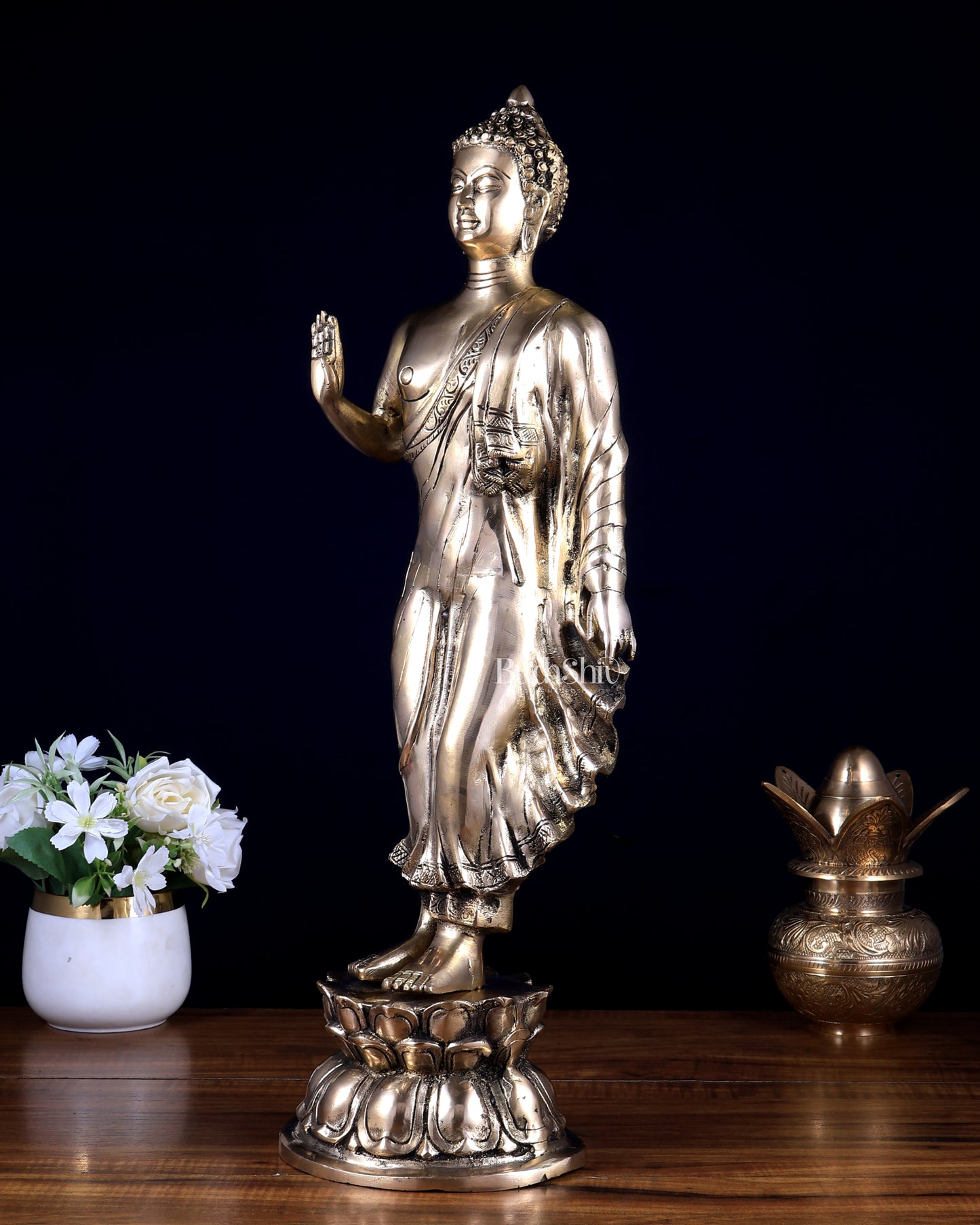 Brass Standing Buddha Statue | 21.5"