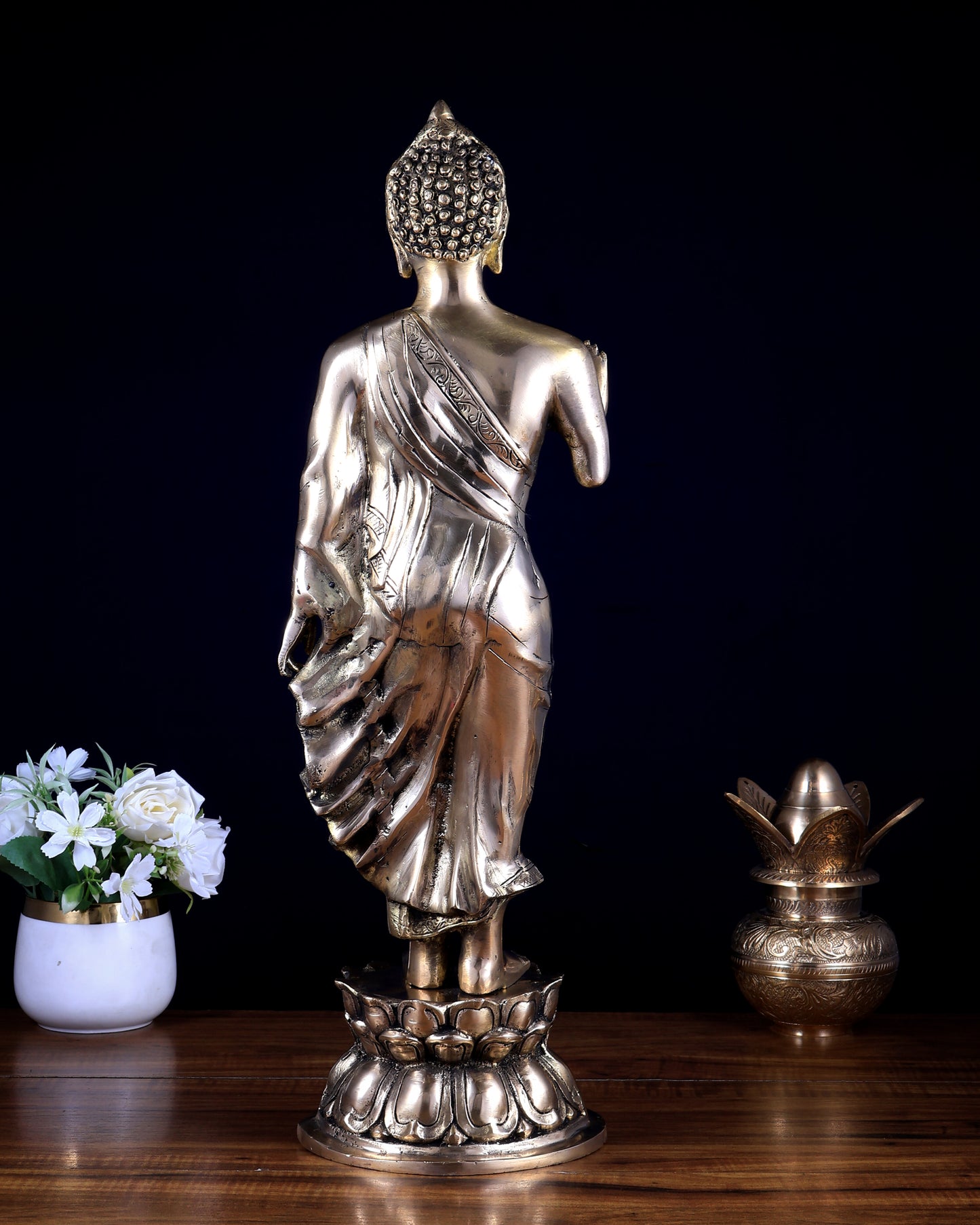Brass Standing Buddha Statue | 21.5"