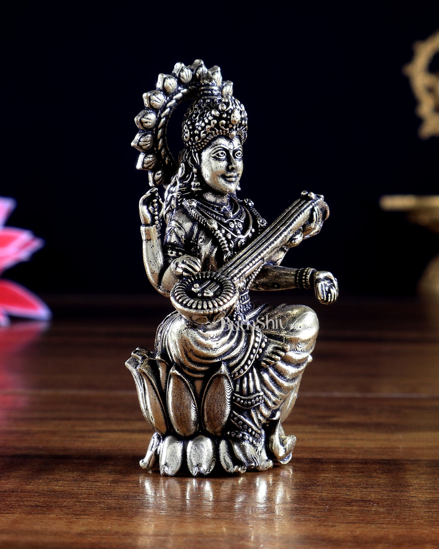 Brass Superfine Goddess Saraswati Miniature Idol 2.5 inch