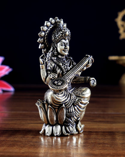 Brass Superfine Goddess Saraswati Miniature Idol 2.5 inch