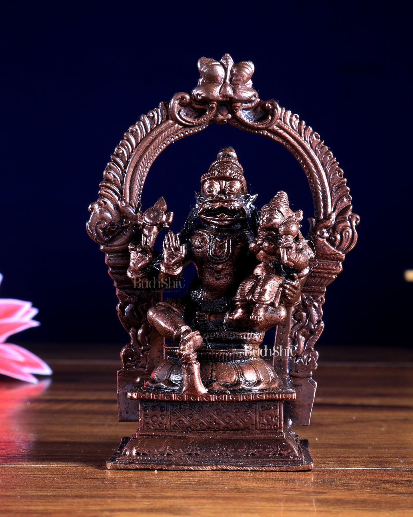 Pure Copper Lakshmi Narasimha Swamy with Prabhavali Idol 4.5 inch