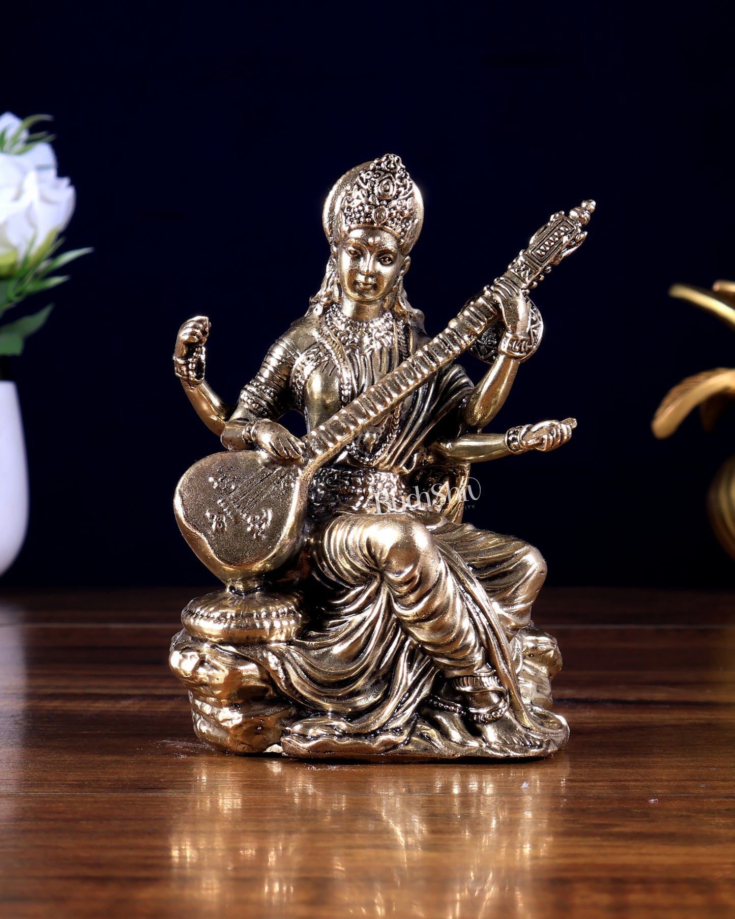 Brass Superfine Goddess Saraswati Idol 5 inch