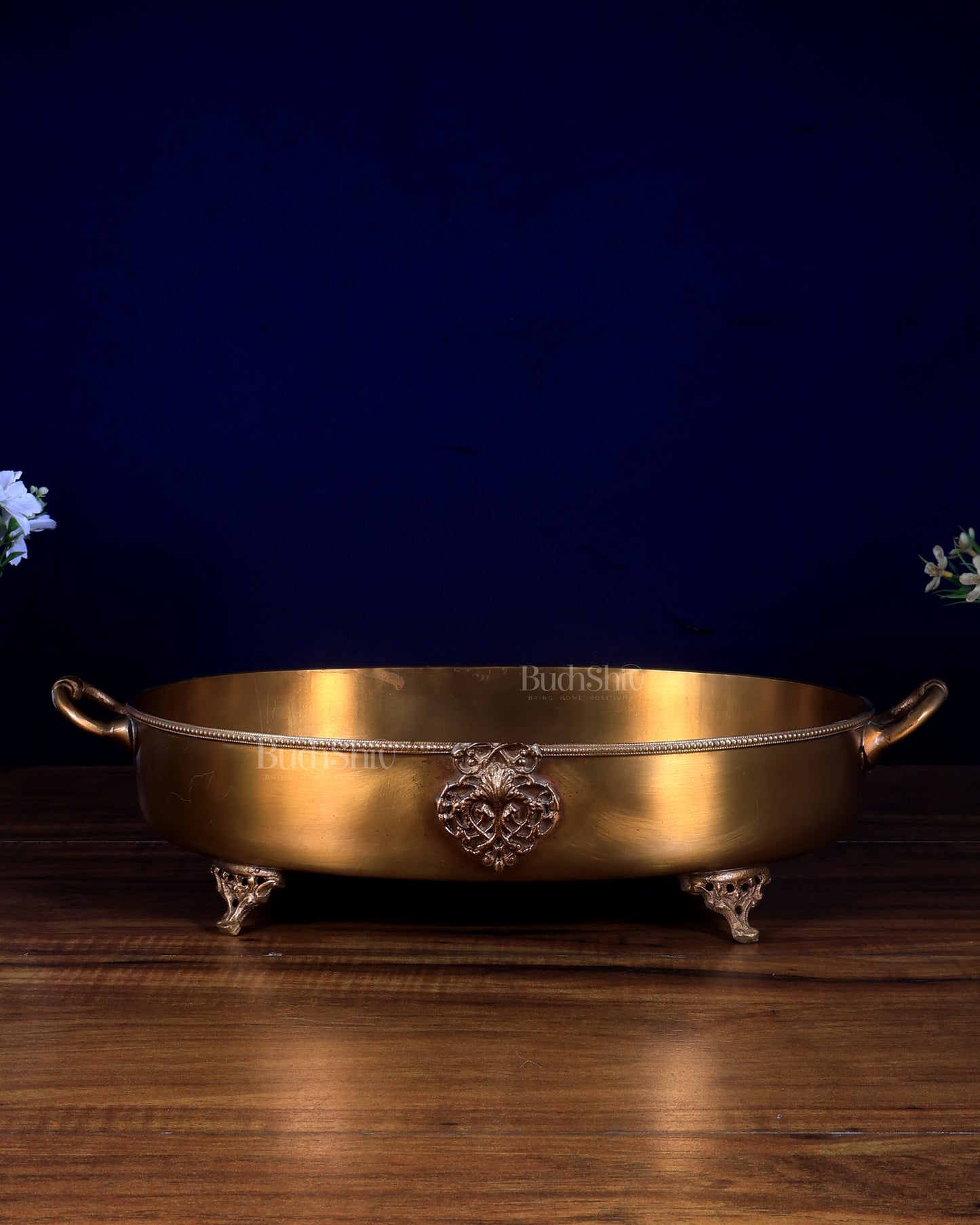 Pure Brass Lightweight Multipurpose Oval Fruit Bowl / Tray with Handle 12 inch