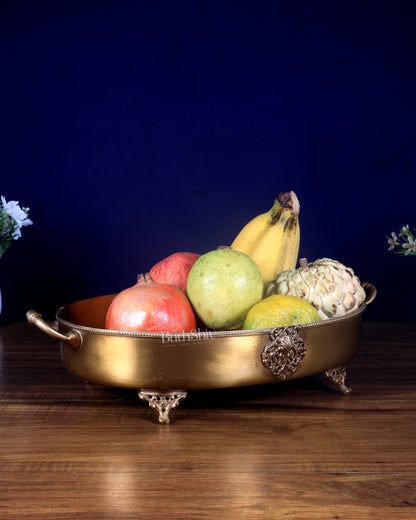 Pure Brass Lightweight Multipurpose Oval Fruit Bowl / Tray with Handle 12 inch