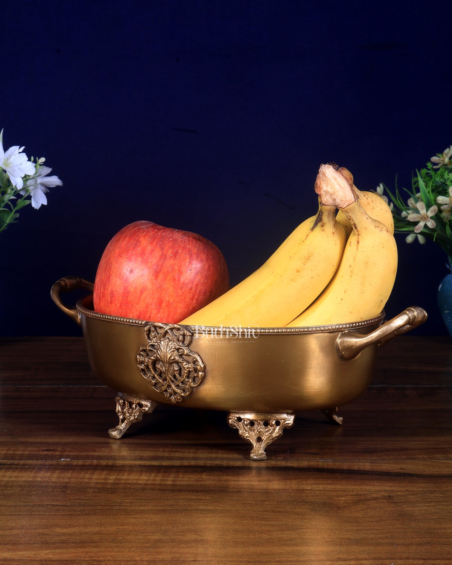 Pure Brass Lightweight Multipurpose Oval Fruit Bowl / Tray with Handle 10 inch