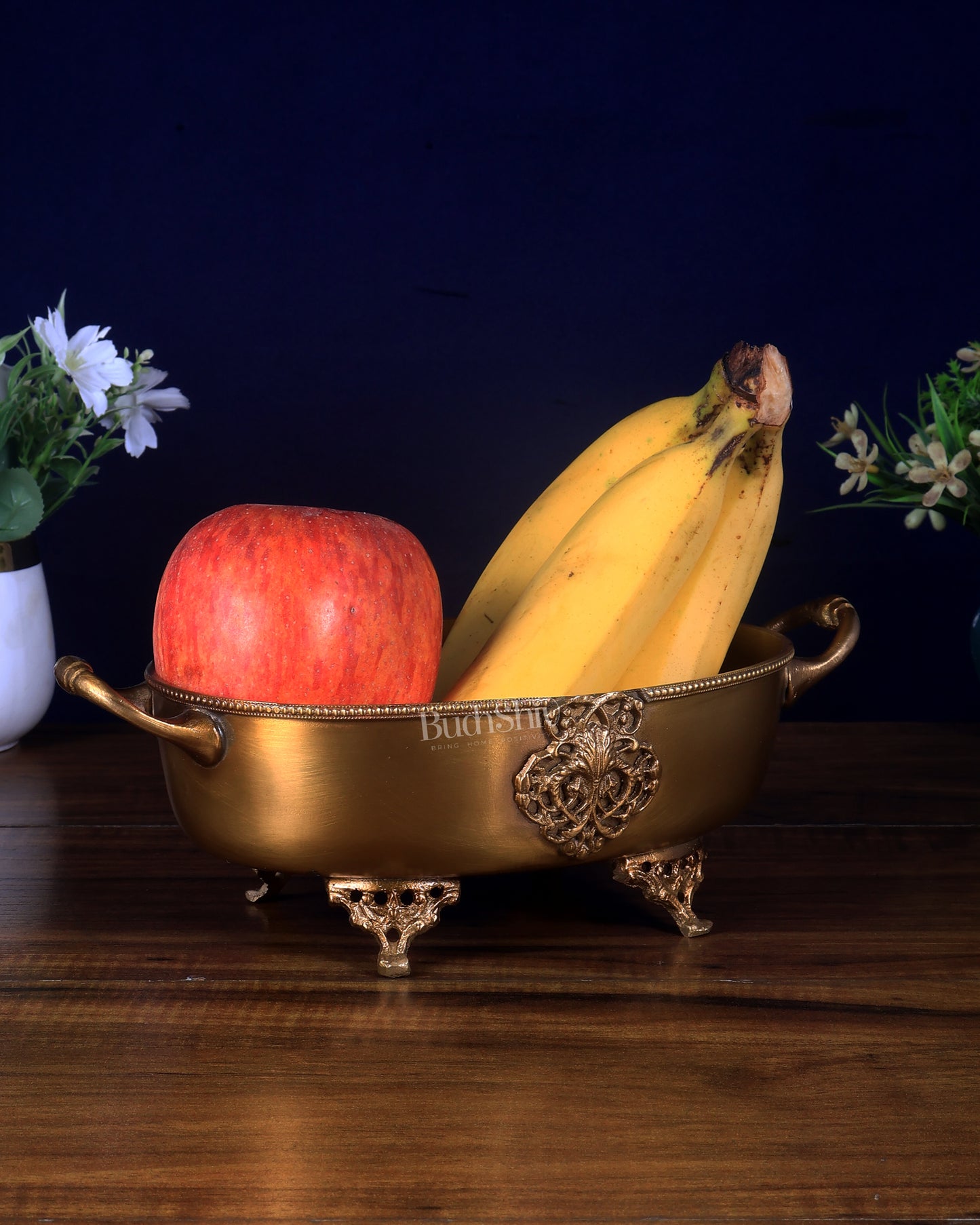 Pure Brass Lightweight Multipurpose Oval Fruit Bowl / Tray with Handle 10 inch