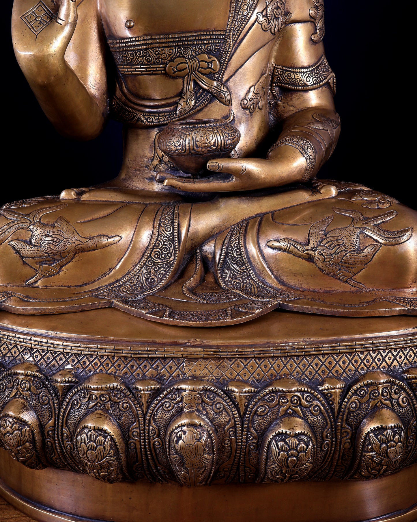 Pure Brass Large Buddha Statue with Dragon Carvings 32 inch