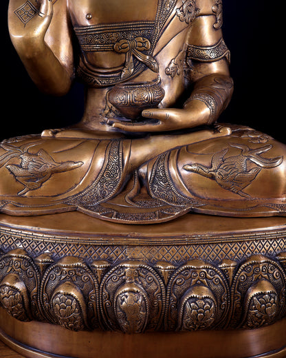 Pure Brass Large Buddha Statue with Dragon Carvings 32 inch