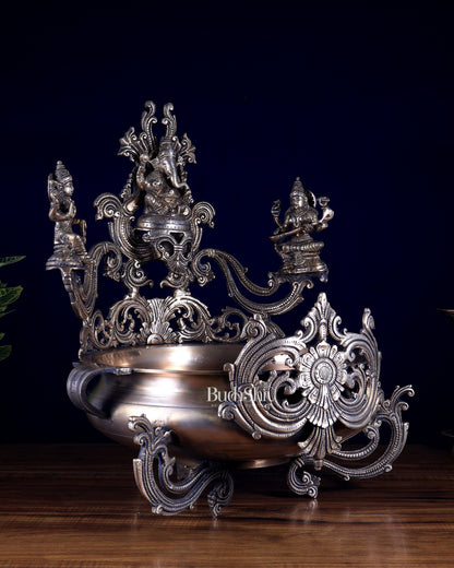 Pure Brass Large Ganesha Lakshmi Saraswati Urli – Auspicious Home Decor for Pooja & Ceremonies
