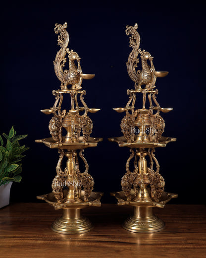 Pair of Large Brass Superfine Annam Pakshi Oil Lamps – Double Storey Vilakku 27 inch