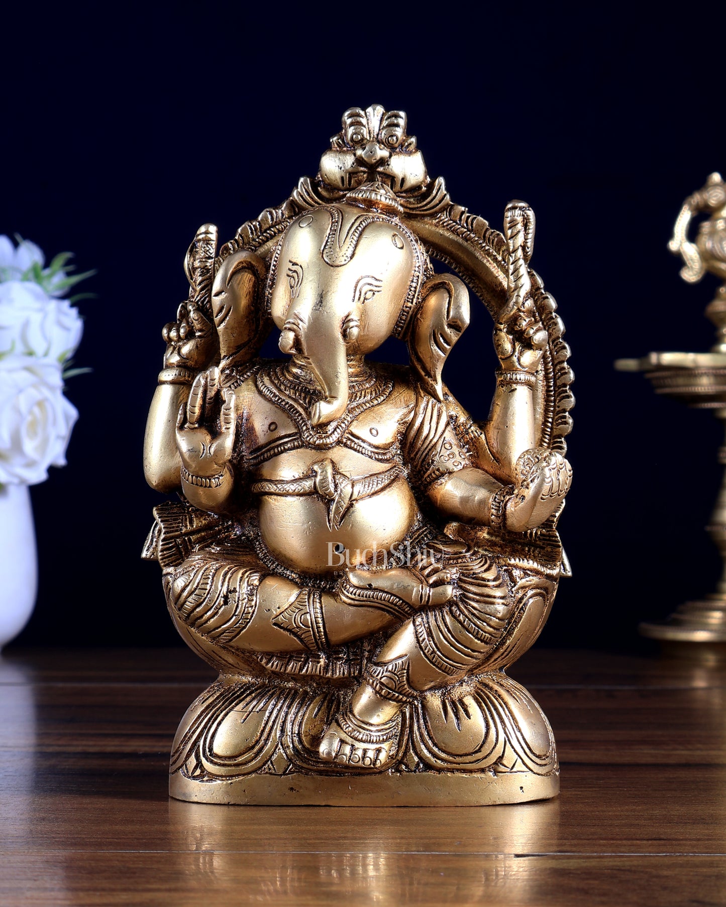 Unique Pure Brass Brahman Ganesha Idol – 6.5 Inch | Handcrafted Brass Statue | BudhShiv