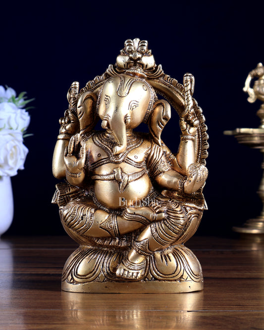 Unique Pure Brass Brahman Ganesha Idol – 6.5 Inch | Handcrafted Brass Statue | BudhShiv