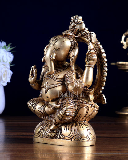 Unique Pure Brass Brahman Ganesha Idol – 6.5 Inch | Handcrafted Brass Statue | BudhShiv
