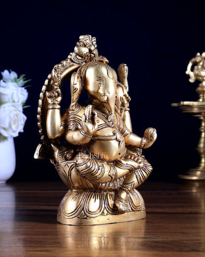 Unique Pure Brass Brahman Ganesha Idol – 6.5 Inch | Handcrafted Brass Statue | BudhShiv