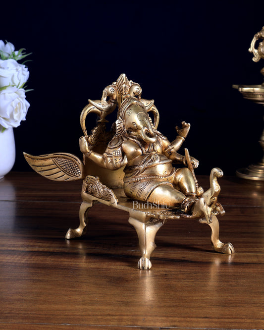 Pure Brass Ganesha Resting on elephant Vimana – Unique Mythological Idol | 6 Inch | BudhShiv
