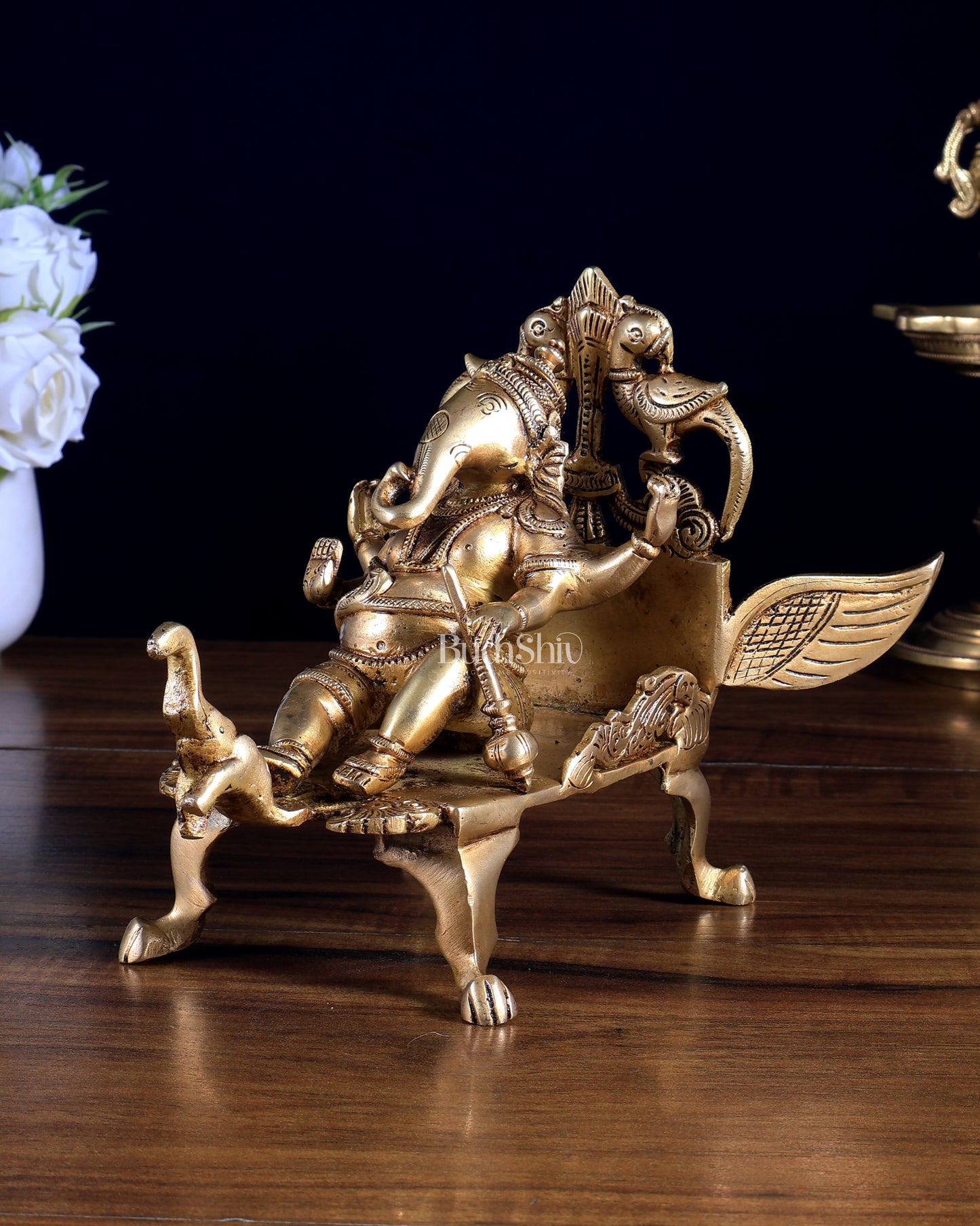 Pure Brass Ganesha Resting on elephant Vimana – Unique Mythological Idol | 6 Inch | BudhShiv